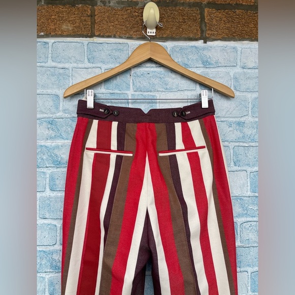 FRENKEN red cotton wool blend graphic stripe wide leg pants size 36/6 - Picture 10 of 14